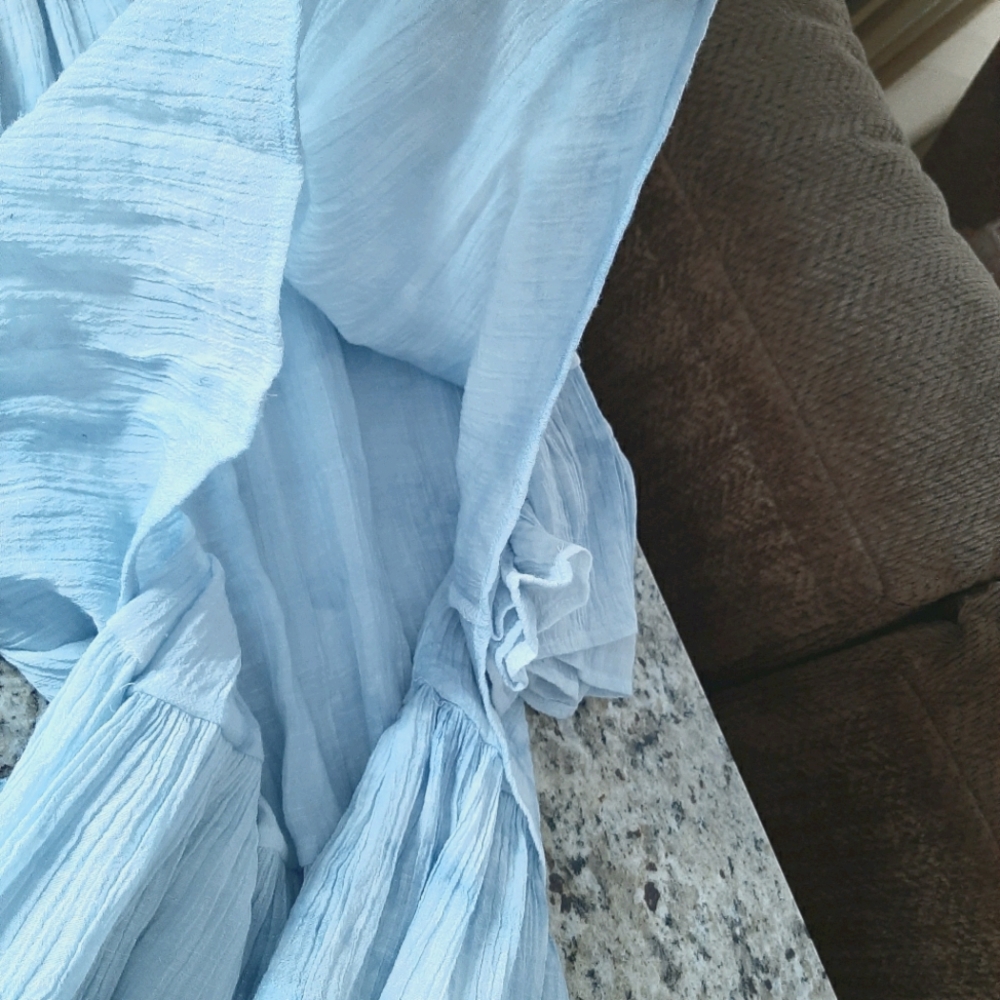 Off/on shoulder light blue gauzy material